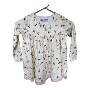 Sweet Honey Christmas Knit Print Holly Berry Pink Lace Edging Size 6Y Dress